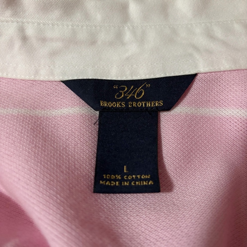 Brooks Brothers Pink White Striped Polo Dress Large White Collar French Cuffs - Picture 10 of 10